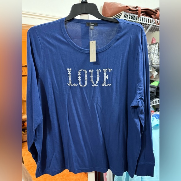 J. Crew Blue Long Sleeve Women's Tee with 'Love' Print, size 3X - Picture 2 of 4